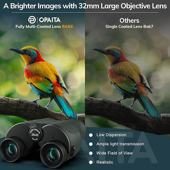 20x32 Compact Binoculars for Bird Watching - OPAITA High Powered Small Binoculars for Adults Kids with Low Light Vision for Hunting Cruise Trip Travel Concert Hiking Green-BubblyBeeBaby