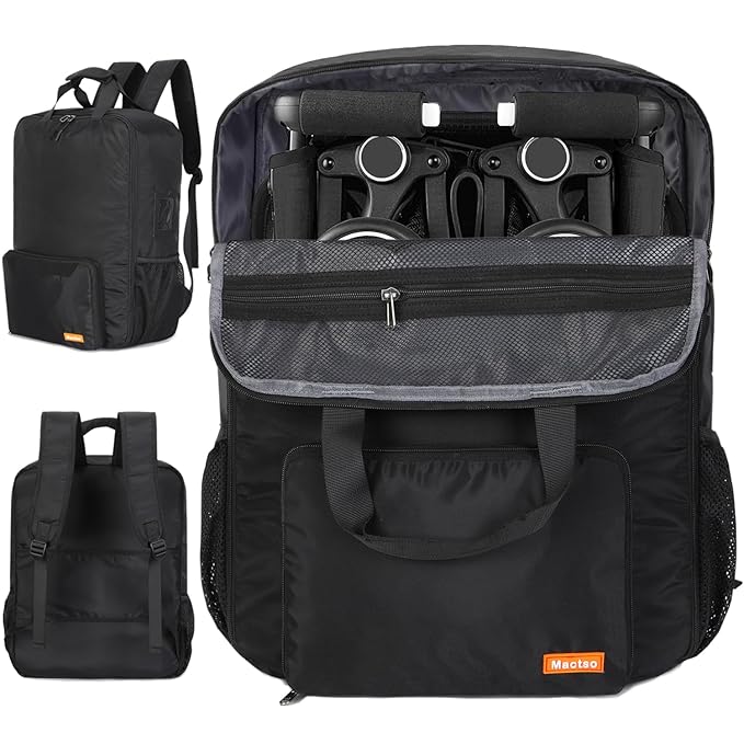 Mactso Stroller Travel Bag Compatible with GB Pockit Air Plus All Terrain and GB Pockit + All City, Lightweight Stroller Travel Backpack for Airplane (Black, L)-BubblyBeeBaby