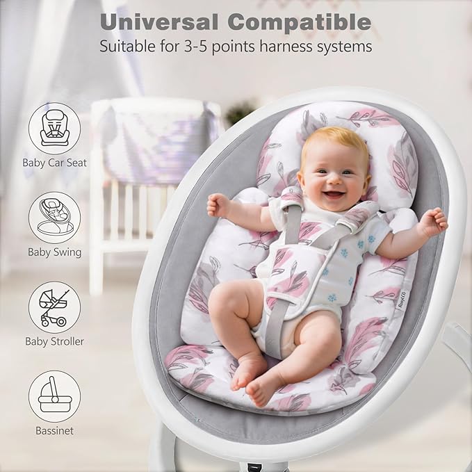 Upgraded Infant Car Seat Insert, 2-in-1 Reversible Baby Car Seat Head Support with 3 Strap Covers, All Seasons Newborn Car Seat Insert and Baby Carseat Cushion for Stroller, Swing, Rocker, Bassinets-BubblyBeeBaby