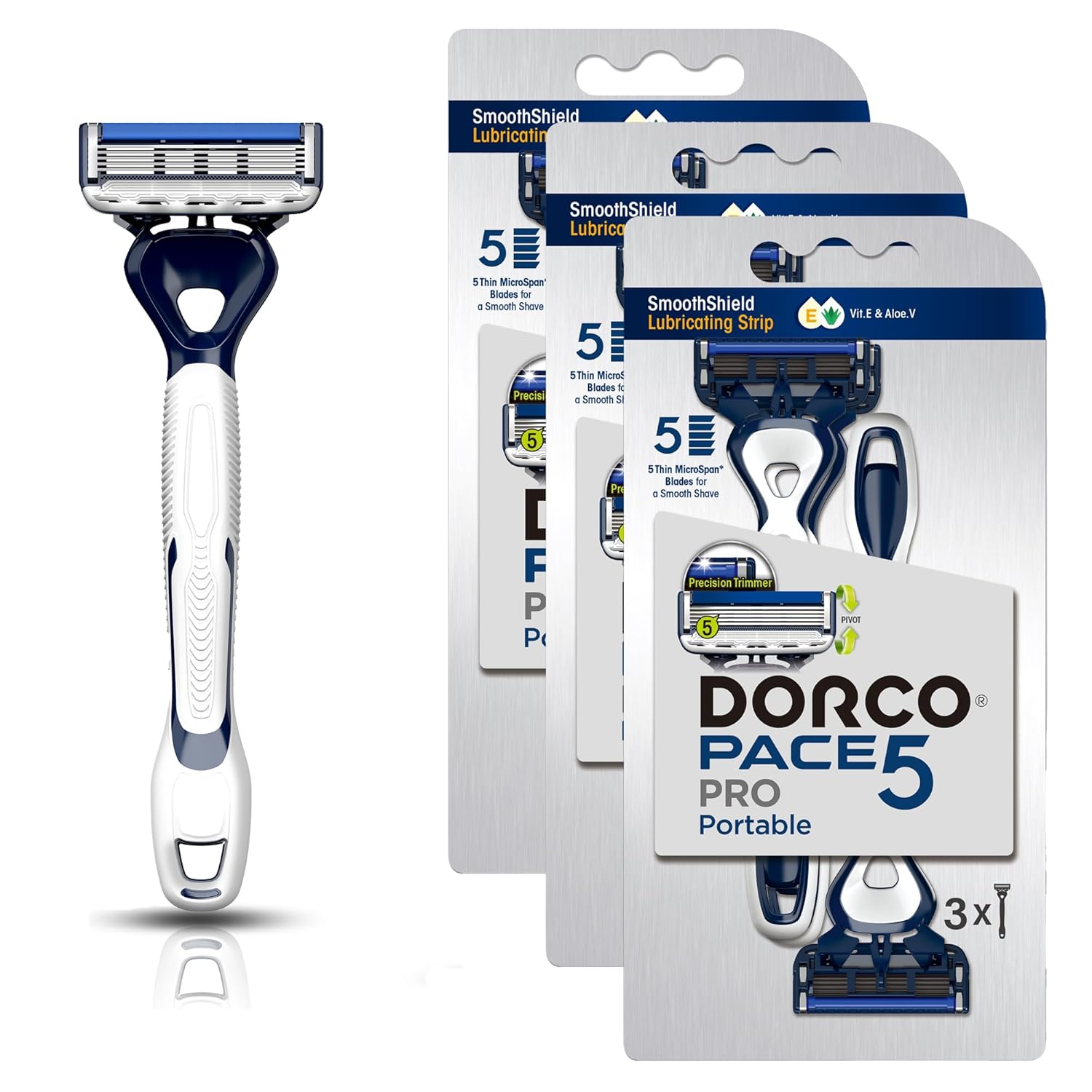 DORCO Pace Pro 5 Disposable Razors, 9 pack - Long Lasting 5 Blade Technology with a Precision Trimmer, Safety Guard Bar, Pivoting Head and Non-Slip Rubber Handle (9 Razors)