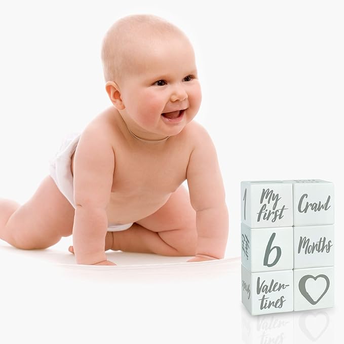 I'm Solid Wood Weekly Monthly Yearly Baby Milestone Age Blocks, Gender Neutral, Newborn Gifts & Keepsakes for Picture Props (6 Pcs/White)-BubblyBeeBaby