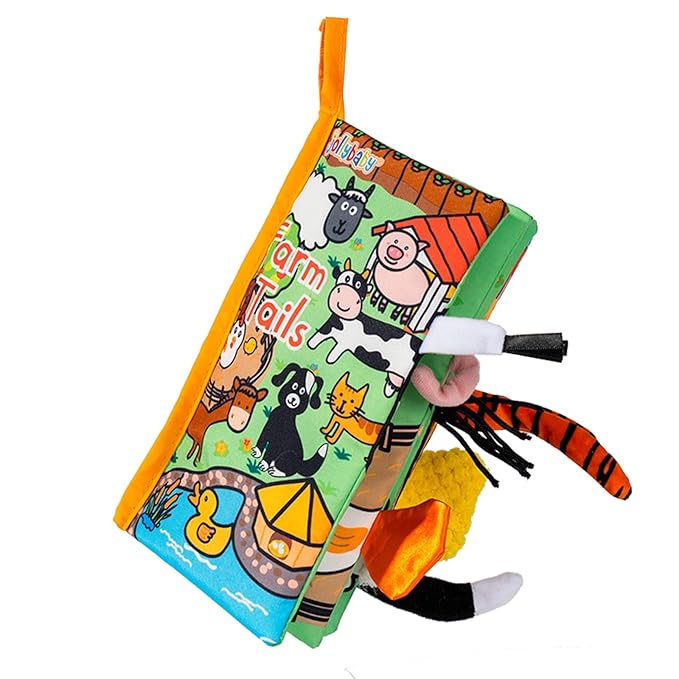 Jollybaby Baby Cloth Books, Touch & Feel Crinkle Soft Books, for Infants Babies, Toddler Early Educational Interactive Stroller Toys, Baby Girl & Boy Gift(Farm Tails)-BubblyBeeBaby