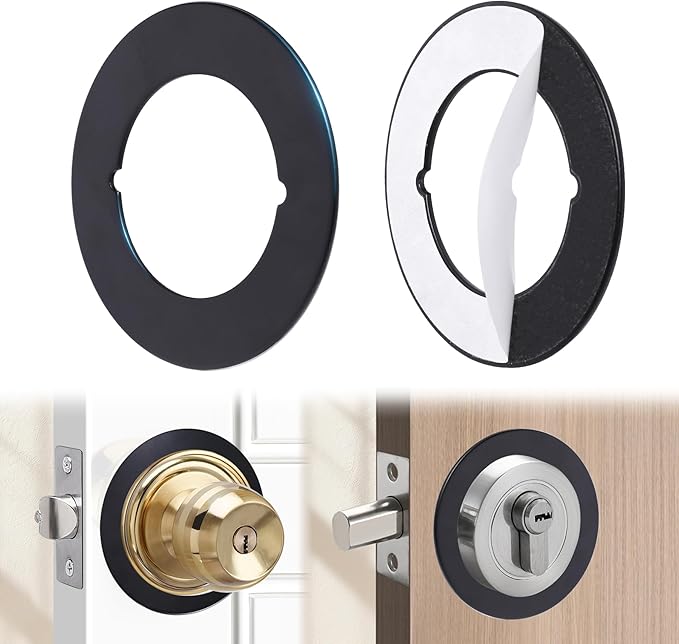 1 Pcs Upgraded Door Knob Plates with Double-Sided Tape –Thick Stainless Steel Scar Plates for Deadbolts & Knobs, Durable Lock Hole Covers for Fixing Loose Knobs and Damaged Areas(Matte Black)-BubblyBeeBaby