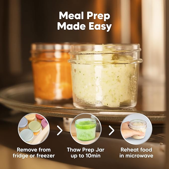 KeaBabies 12pk 4oz Glass Baby Food Containers with Lids - Leak-Proof, Microwavable Small Glass Jars, Baby Purees & Toddler Snack Storage Containers, BPA-Free, Dishwasher & Freezer Safe (Nord)-BubblyBeeBaby
