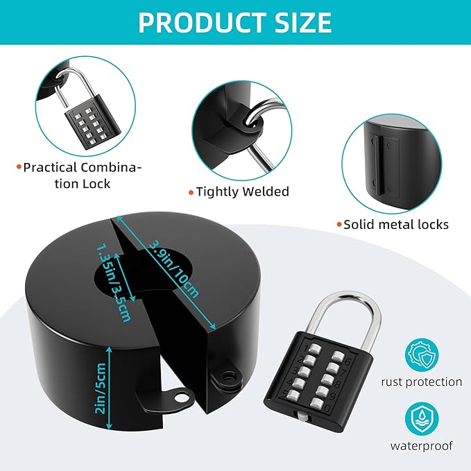 2 Pack Door Lockout Device, Child Proof Door Knob Covers with Combination Padlock, Door Handle Lock for Dementia Elderly Safety, Temporary Door Lock - Black-BubblyBeeBaby