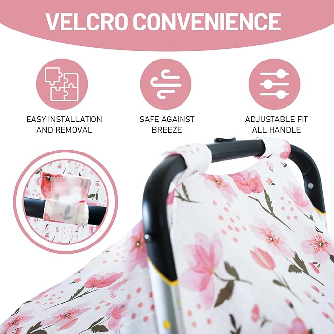 80S Muslin Car Seat Cover for Babies - Soft & Breathable Infant Carrier Canopy, Lightweight Sunshade for Summer, Universal Fit for Baby Boys & Girls-BubblyBeeBaby