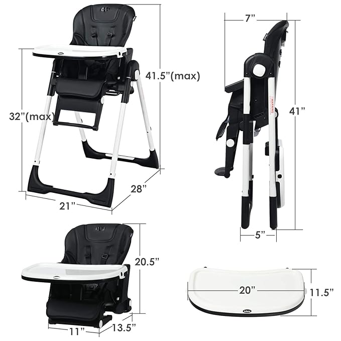 INFANS 4 in 1 High Chair–Booster Seat, Convertible Highchair w/Adjustable Height and Recline,Removable Tray,DetachableCushion, Installation-Free,Simple Fold for Baby, Infant& Toddler-BubblyBeeBaby