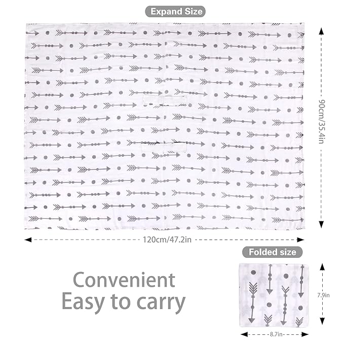 Rquite Car Seat Covers for Babies, 100% Muslin Carseat Cover Boys Girls, Lightweight Infant Car Seat Canopy, Soft Breathable Baby Carrier Cover, Summer Stroller Cover (Grey Arrow)-BubblyBeeBaby