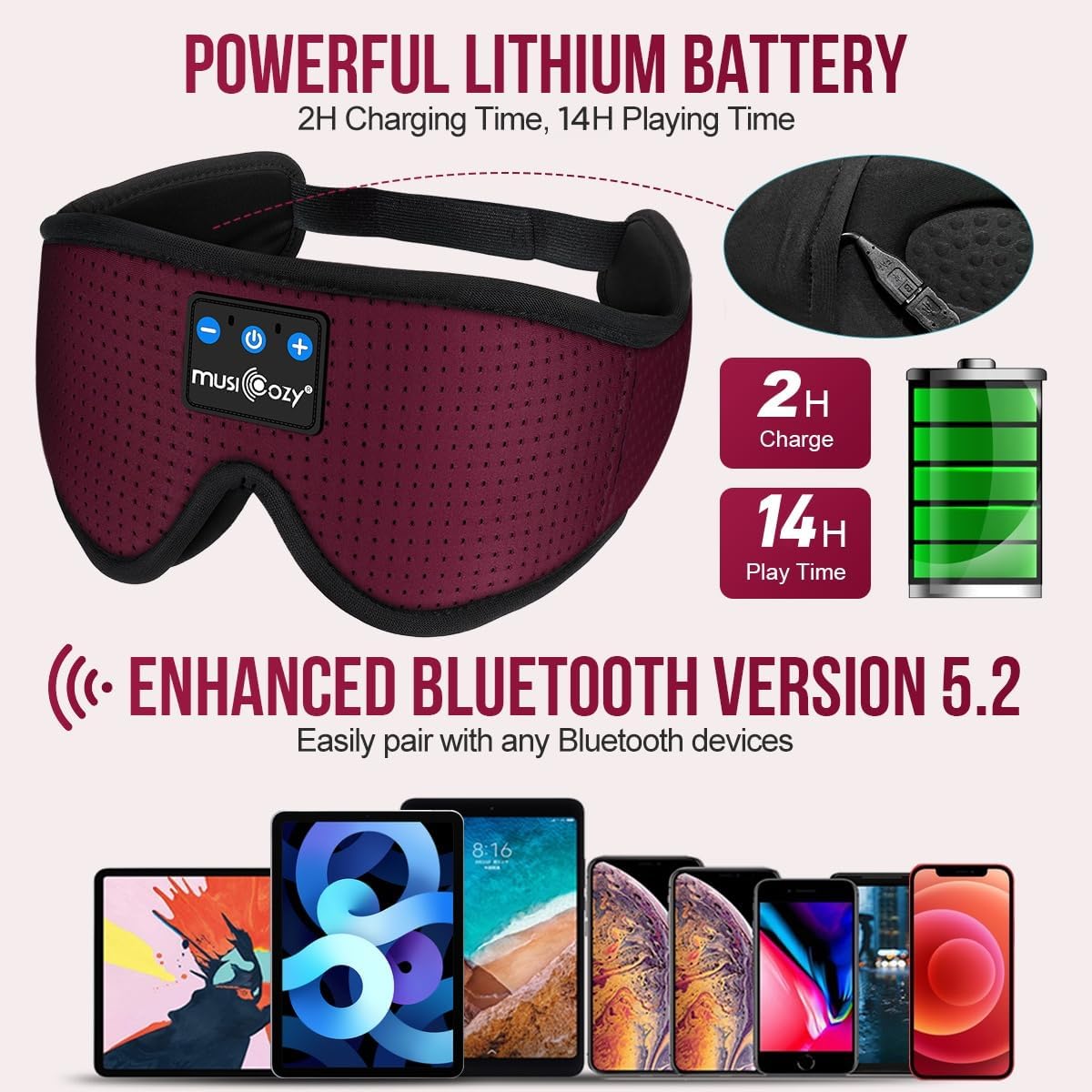 MUSICOZY Sleep Headphones Bluetooth 5.4 Headband Sleeping Eye Mask for Mom Women Men Wireless Music Earbuds Earphones for Side Sleepers Built-in HD Speakers Cool Gadgets Unique Gifts