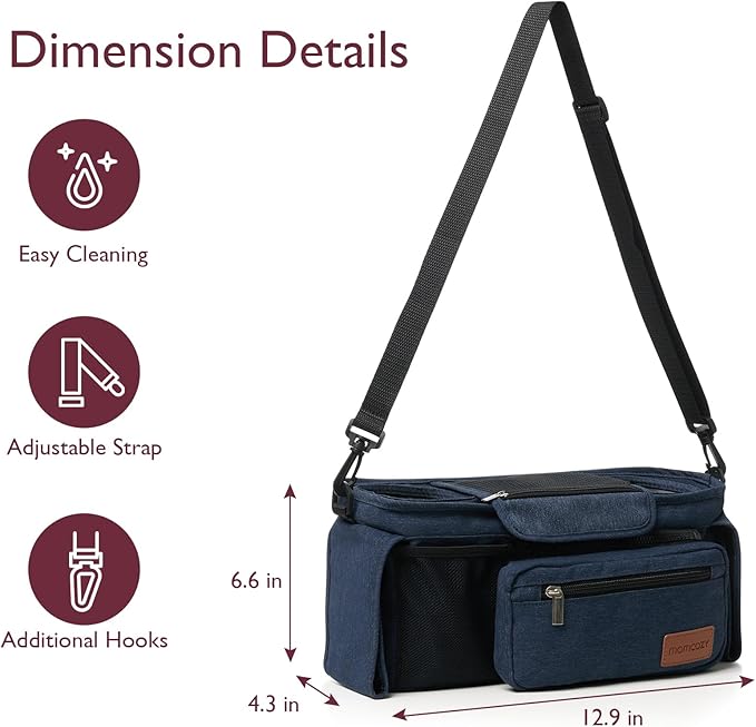 Momcozy Universal Stroller Organizer with Insulated Cup Holder Detachable Phone Bag & Shoulder Strap, Fits for Stroller like Uppababy, Baby Jogger, Britax, BOB, Umbrella and Pet Stroller-BubblyBeeBaby