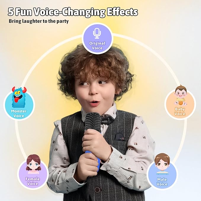 Karaoke Microphone Machine Toys for Kids Adults, Mini Portable Bluetooth Speaker with 2 Wireless Mics, Christmas Birthday Gifts for Boys Girls Ages 3 4 5 6 7 8 9 10 11 12+ Year (Blue)-BubblyBeeBaby