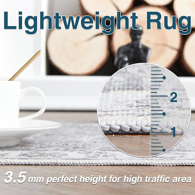 jinchan Hallway Runner Rug 3x7 Machine Washable Runner Rug Grey Vintage Floral Design Non-Slip Low Pile Ultra-Thin for Kitchen Laundry Room Bedroom Farmhouse (3‘x7',Grey)-BubblyBeeBaby