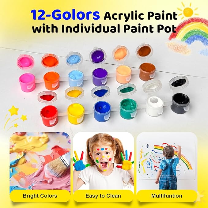 10 Set Mini Acrylic Paint Kit, 5.9In Canvas Boards for Painting with 6.5" Easel, Acrylic Paint Strips, Painting Brushes, Mini Canvas and Easel Set for Kids Artists Beginner Gift Party (160)-BubblyBeeBaby