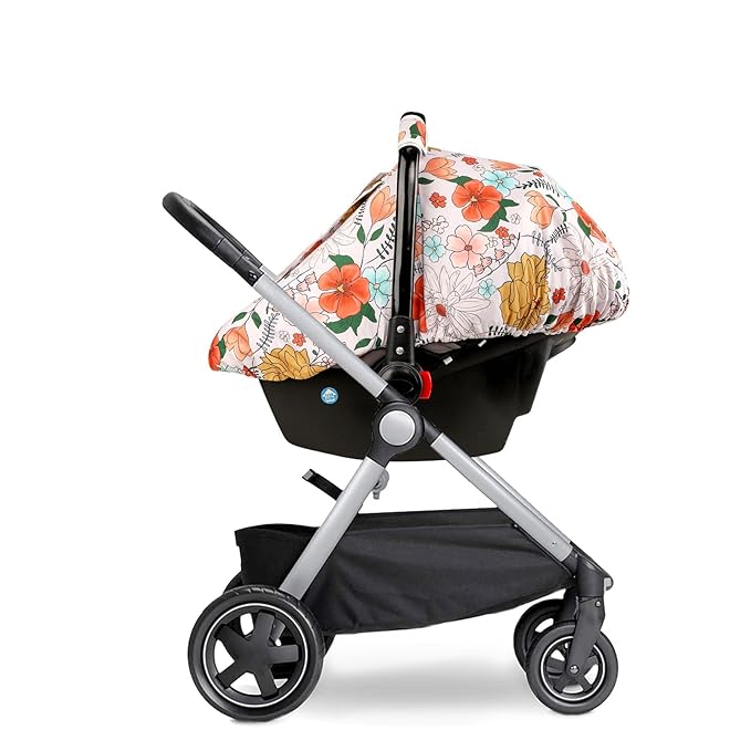 Baby Carseat Cover Girls, Pea Pod Infant Car Seat Covers Canopy for Newborn with 2 Layers Windows of Breathable Mesh/Fabric, Lightweight Polyester/Minky Dot Backing, Snug Fit Most Baby Car Seat-BubblyBeeBaby