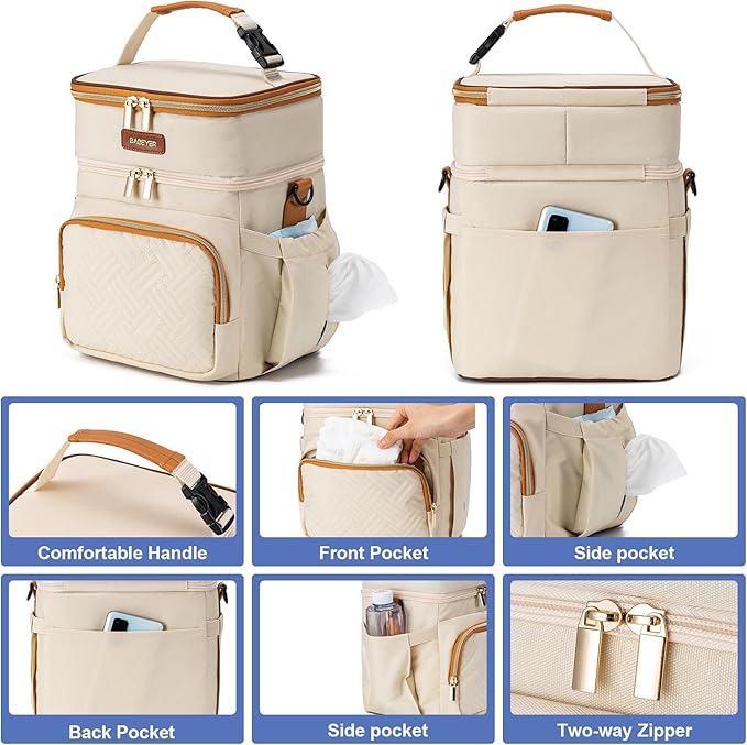 Insulated Breastmilk Cooler Bag with Ice Pack - Holds 6x9oz Bottles, Leakproof Double Layer, Baby Bottle Cooler Bag with Adjustable Strap for Nursing Moms, Daycare & Travel-BubblyBeeBaby