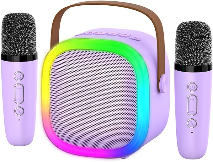 Karaoke Machine for Kids Adults, Portable Bluetooth Speaker with 2 Wireless Microphones and LED Lights, Kids Toys Birthday Gifts for Girls and Boys Ages 4, 5, 6, 7, 8,9,10,11,12+ Years, Home Party-BubblyBeeBaby