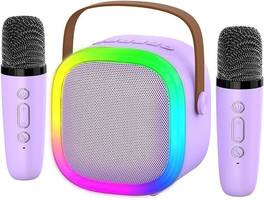 Karaoke Machine for Kids Adults, Portable Bluetooth Speaker with 2 Wireless Microphones and LED Lights, Kids Toys Birthday Gifts for Girls and Boys Ages 4, 5, 6, 7, 8,9,10,11,12+ Years, Home Party-BubblyBeeBaby