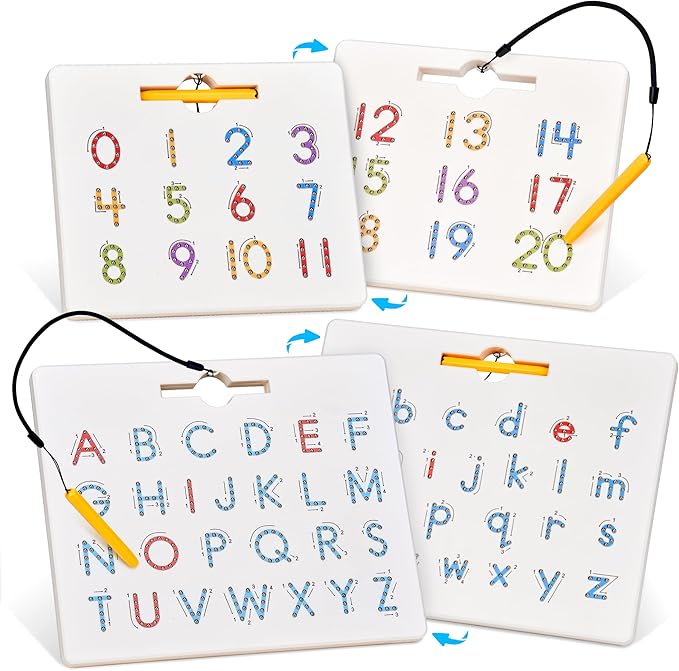 GAMENOTE Double Sided Magnetic Letter & Number Board Set - Alphabet & Numbers Tracing Board for Toddlers, ABC Uppercase & Lowercase Practicing, Math Learning, Educational Toys for Kids-BubblyBeeBaby