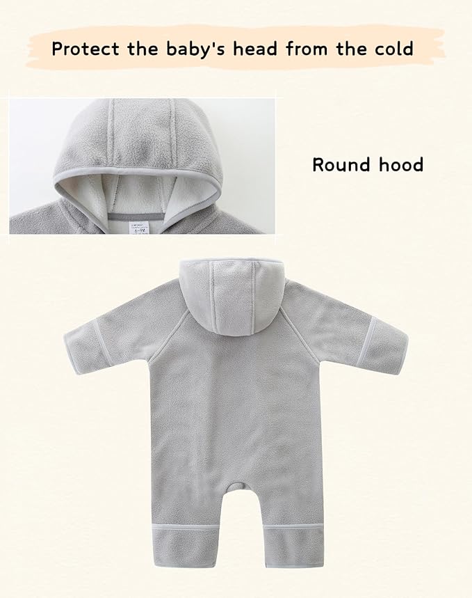 Newborn Baby Fleece Jumpsuit Girls Boys Winter Hooded Coverall Romper Cute Baby Snowsuit Clothes-BubblyBeeBaby