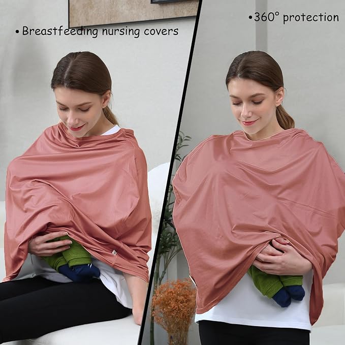 Car Seat Cover Baby for Nursing, Baby Breastfeeding Cover Carseat Canopy Covers, Solid Color Multi-use Nursing Cover for Babies (Bronze red)-BubblyBeeBaby