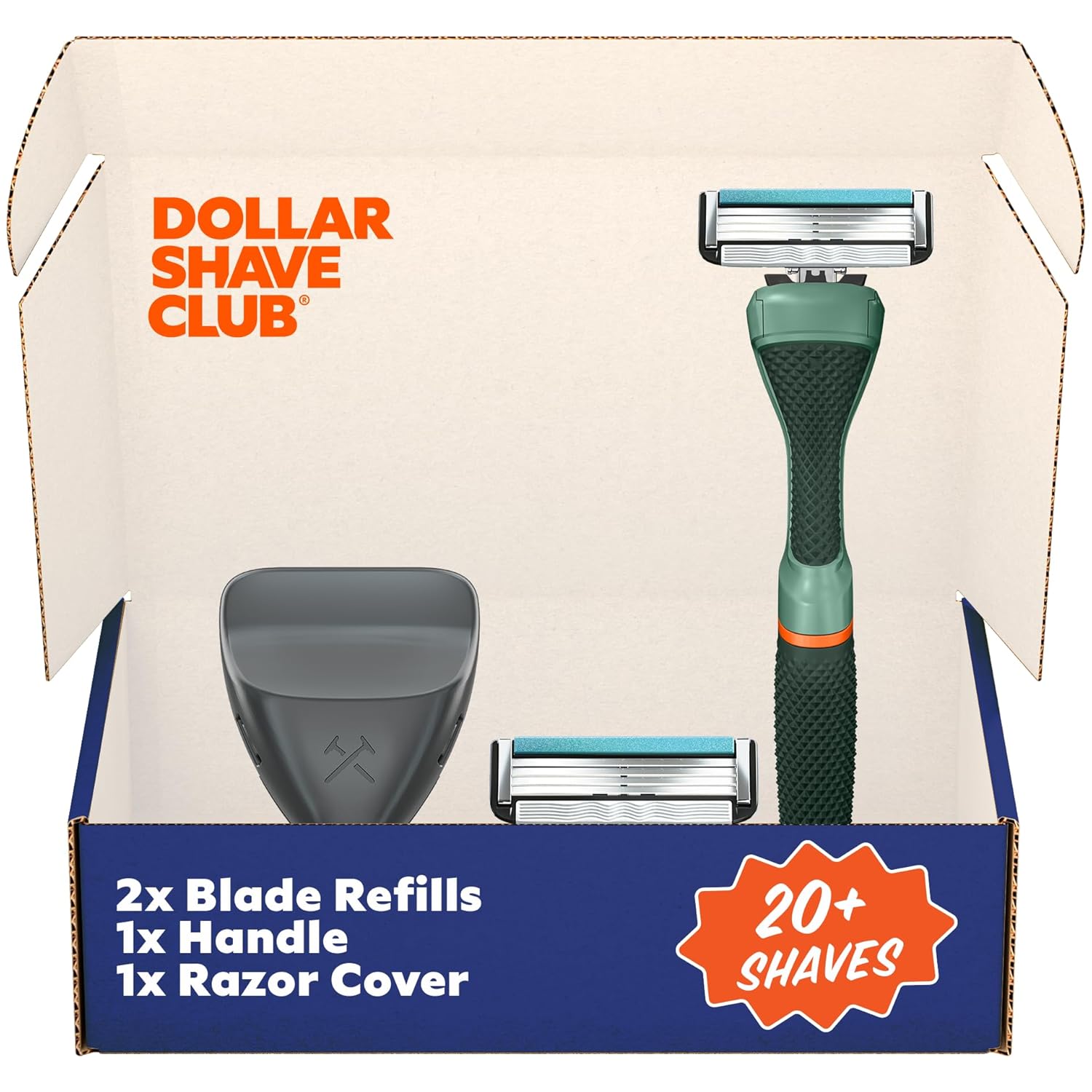Dollar Shave Club | The Guest Pass Shave Set | 2 Swift Rinse Refill Cartridges, 1 Handle (Green), 1 Razor Cover, Razors for Men