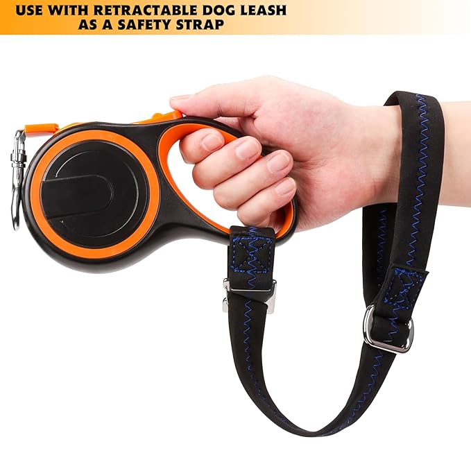 Baby Stroller Wheelchair Safety Wrist Strap or Large Dog Leash, Second Layer Security for Retractable Dog Leash, Black with Blue Stitching-BubblyBeeBaby