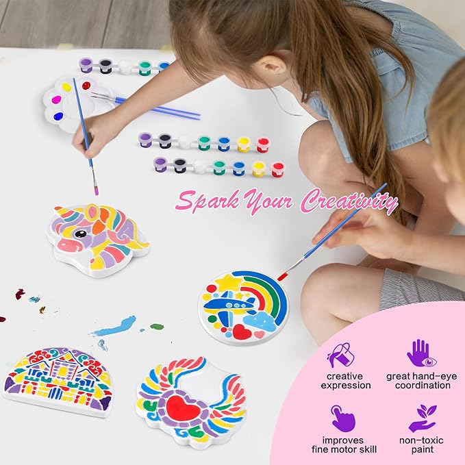 IFLOVE Paint Your Own Stepping Stones for Kids Craft Kits,Arts and Crafts for Kids Ages 4-8,5 Pack Painting Crafts for Girls Ages 8-12，Outdoor Toys Art Supplies Toddler Birthday Gift (Unicorn)-BubblyBeeBaby