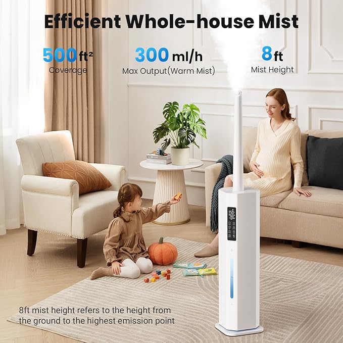 Humidifiers for Bedroom - GloryAir 2.38Gal/9L Top Fill Cool Mist Humidifier for Large Room 500ft² 120H Last with Auto Mode 7-Color Light Humidistat Aroma Box Quiet Humidifiers for Plants Baby & Adults-BubblyBeeBaby