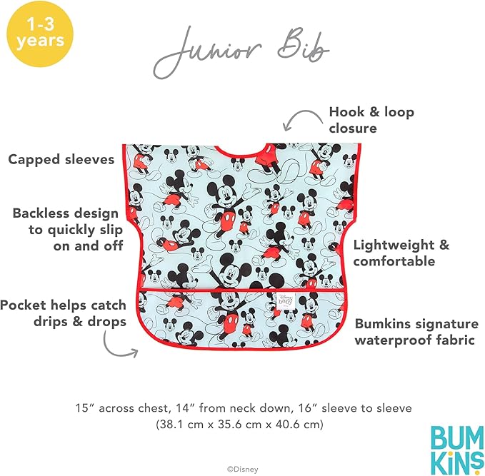 Bumkins Bibs - Toddler Bibs, Waterproof, Large for 1-3 Years, Short Sleeve-BubblyBeeBaby