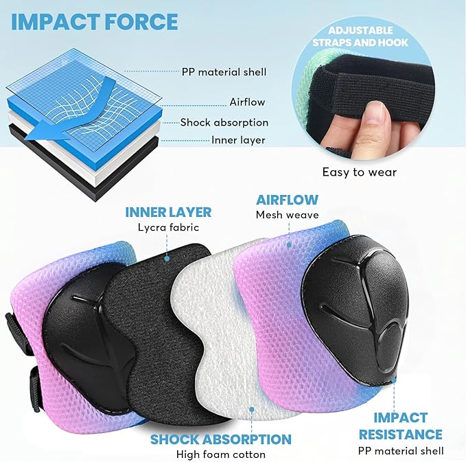 Kids Bike Helmet and Pads Set for Ages 2–14, CPSC Certified Adjustable Helmet with Knee Elbow Wrist Guards, for Skateboard, Scooter, Skating, Rollerblading, Multi-Sport Protective Gear-BubblyBeeBaby