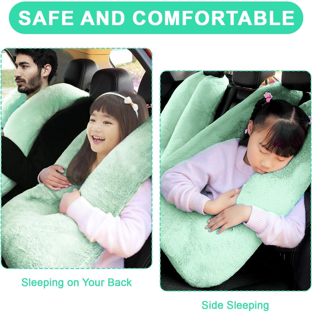 Travel Pillow, Travel Pillow for Kids, Sleeper Hold Pillow Travel, Removable U-Shaped Pillow for Adults and Children to Support Head and Body in The Back Seat of Long Car Trips (LightGreen)