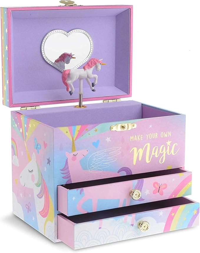Jewelkeeper Unicorn Musical Jewelry Box for Girls - Cotton Candy Unicorn Design Music Box with 2 Pullout Drawers to Store Earrings, Necklace and Bracelets, Plays The Beautiful Dreamer Tune-BubblyBeeBaby