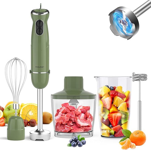Immersion Blender Handheld 5 in 1 Hand Blender, 1000W Hand Mixer Stick, BPA-Free 12 Speed Handheld Blender with Mixing Beaker, Chopper, Whisk and Milk Frother for Soup, Smoothies, Sauce, Baby Food-BubblyBeeBaby