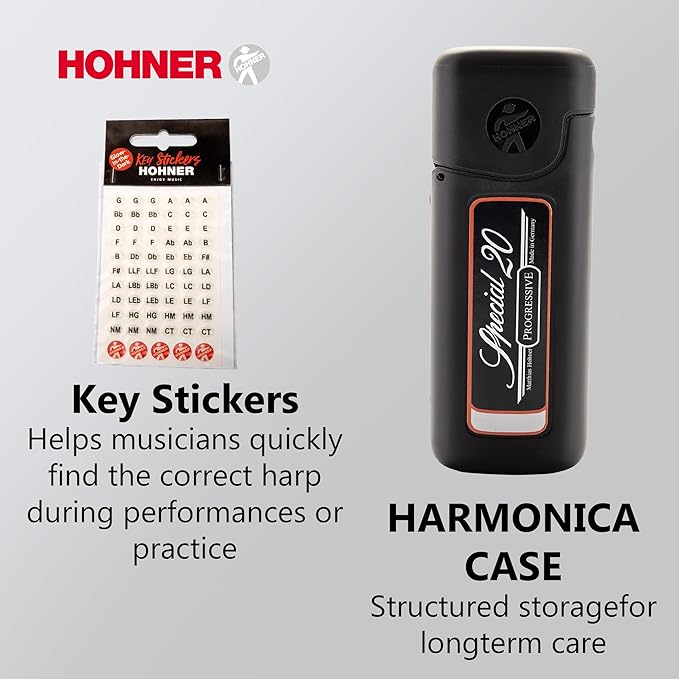 Hohner Special 20 Harmonica - Key of C Bundle with Key Stickers, Plastic Case, Instructional Manual, and Austin Bazaar Polishing Cloth-BubblyBeeBaby