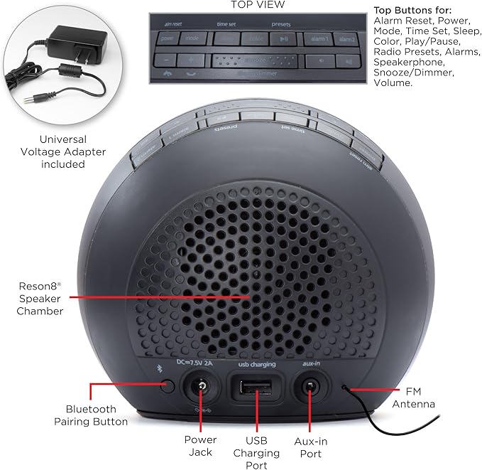 iHome Alarm Clock Radio with Bluetooth Speaker and Color Changing Lamp, USB Charging, and Speakerphone for Home, Office, or Dorm (IBT29BX6)-BubblyBeeBaby