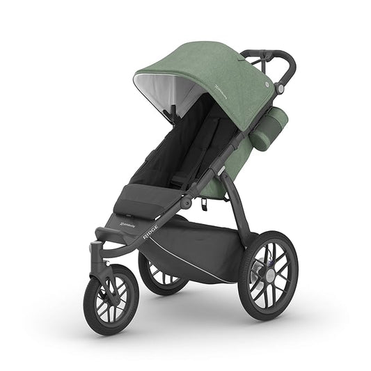UPPAbaby Ridge Jogging Stroller/Durable Performance Jogger with Never-Flat Tires/Built for Walking, Running, Hiking/Water Bottle Holder & Basket Cover Included/Gwen (Green Mélange/Carbon Frame)-BubblyBeeBaby