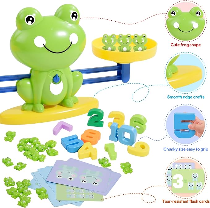 BAKAM Frog Balance Scale Toy, Number Counting Blocks Games, Montessori Math Games for Kids 5-7, Preschool Kindergarten Learning Activities, STEM Educational Toys for 3+ Year Old-BubblyBeeBaby