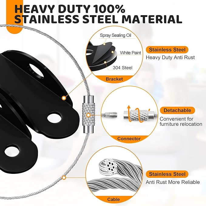 10 Pack Furniture Wall Anchors for Baby Proofing, Anti Tip Furniture Anchors, Secure 400 Pound Furniture, Dresser, Bookcase to Wall Prevent Falling, Earthquake Straps for Child Safety (Black)-BubblyBeeBaby