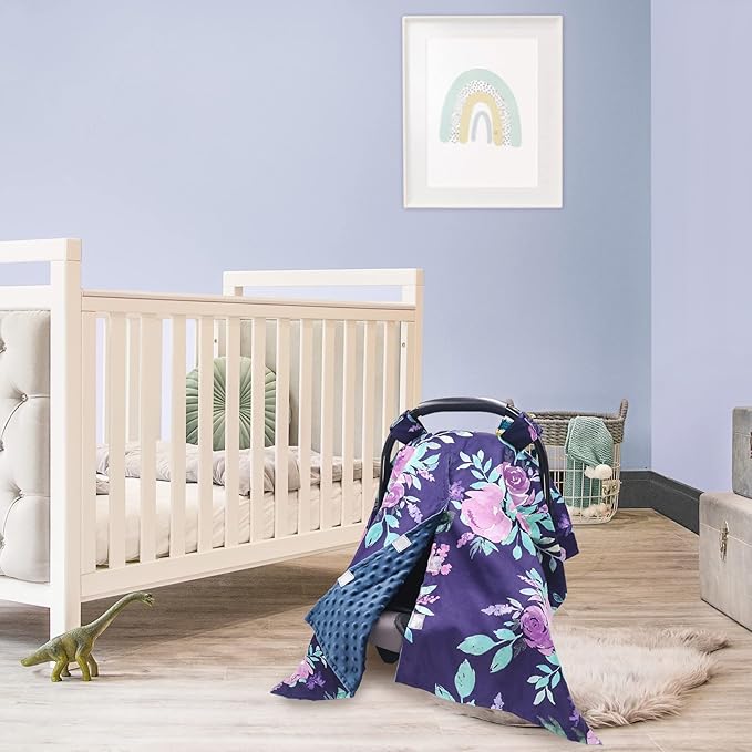 TANOFAR Car Seat Cover Baby, Carseat Covers Baby Boy Girl, Peekaboo Opening Infant Car Seat Cover for Winter, Warm & Cozy, Purple Floral-BubblyBeeBaby