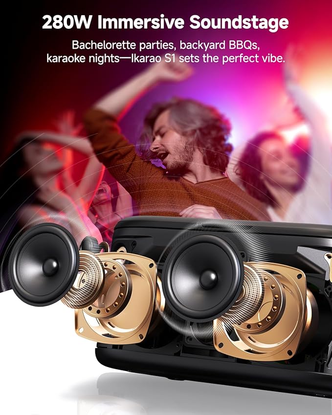 Karaoke Machine for Adults, with Lyrics Display, Karaoke System for YouTube, 280W Speaker, Autotune & EQ, Connect to TV, Portable PA System with 2 Wireless Microphones for Home Outdoor Party-BubblyBeeBaby
