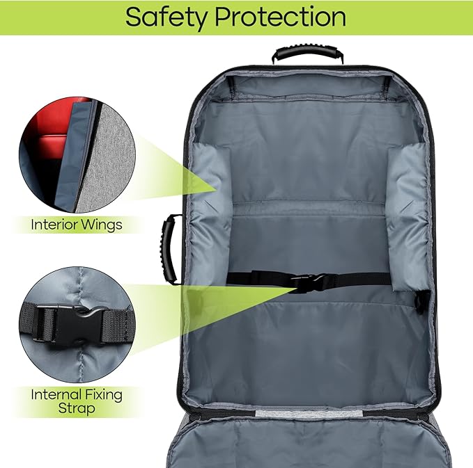 Padded Car Seat Travel Bag for Airplane, Heavy Duty Backpack for Air Travel, Water-Resistant Carrier with Shoulder Strap, Fits Most Car Seats (Grey)-BubblyBeeBaby