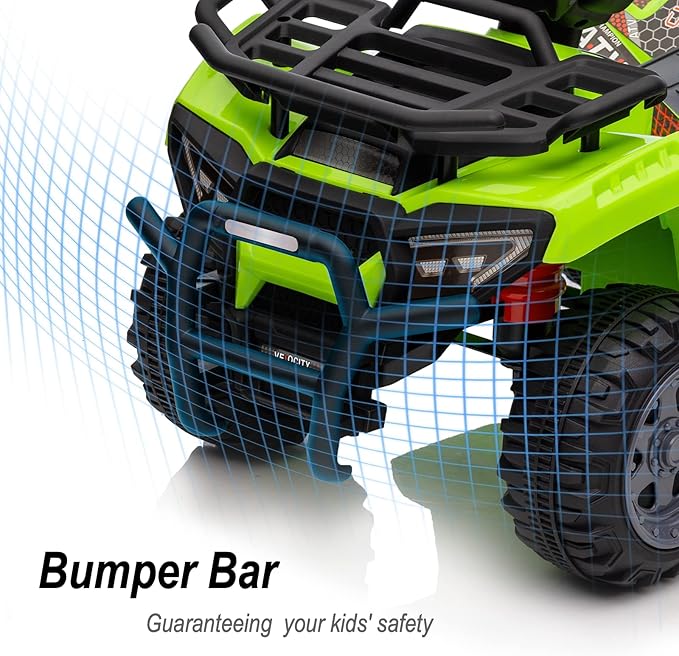 Kids ATV 4 Wheeler, 6V Ride-On Toy for Toddlers 1-3 Boys & Girls with Music, Forward & Reverse - Green-BubblyBeeBaby