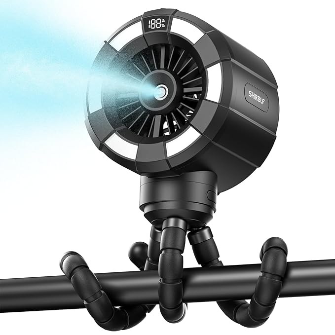 6000mAh Misting Fan for Stroller, 3 Speeds Portable Clip Fan with Intermittent/Continuous Spray, 14H Cooling, Detachable Mount, Timer & Night Light for Baby (100ML Water Tank) - Black-BubblyBeeBaby