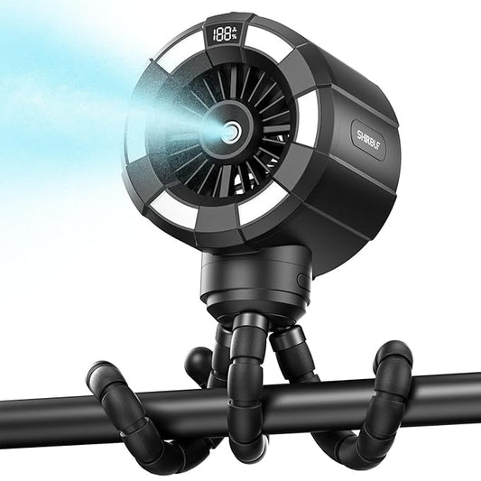 6000mAh Misting Fan for Stroller, 3 Speeds Portable Clip Fan with Intermittent/Continuous Spray, 14H Cooling, Detachable Mount, Timer & Night Light for Baby (100ML Water Tank) - Black-BubblyBeeBaby