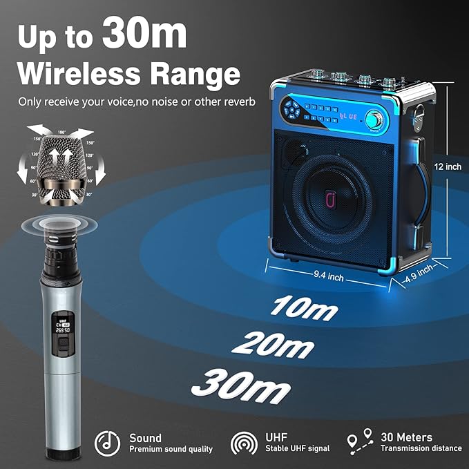 Karaoke Machine with 3 Wireless Microphones for Adults/Kids, Portable Bluetooth 5.3 Karaoke Speaker, Home Party Speaker with Disco Lights for Outdoor, PA System Supports TWS and TV connectivity-BubblyBeeBaby