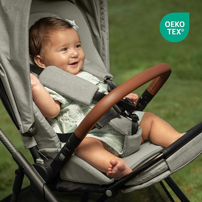 Air Lux Baby Stroller with Carbon Fiber Frame, One-Hand Fold & Reversible Seat, Magnetic 5-Pt Harness, Car Seat Adapter, 15.8lbs, Vetiver-BubblyBeeBaby