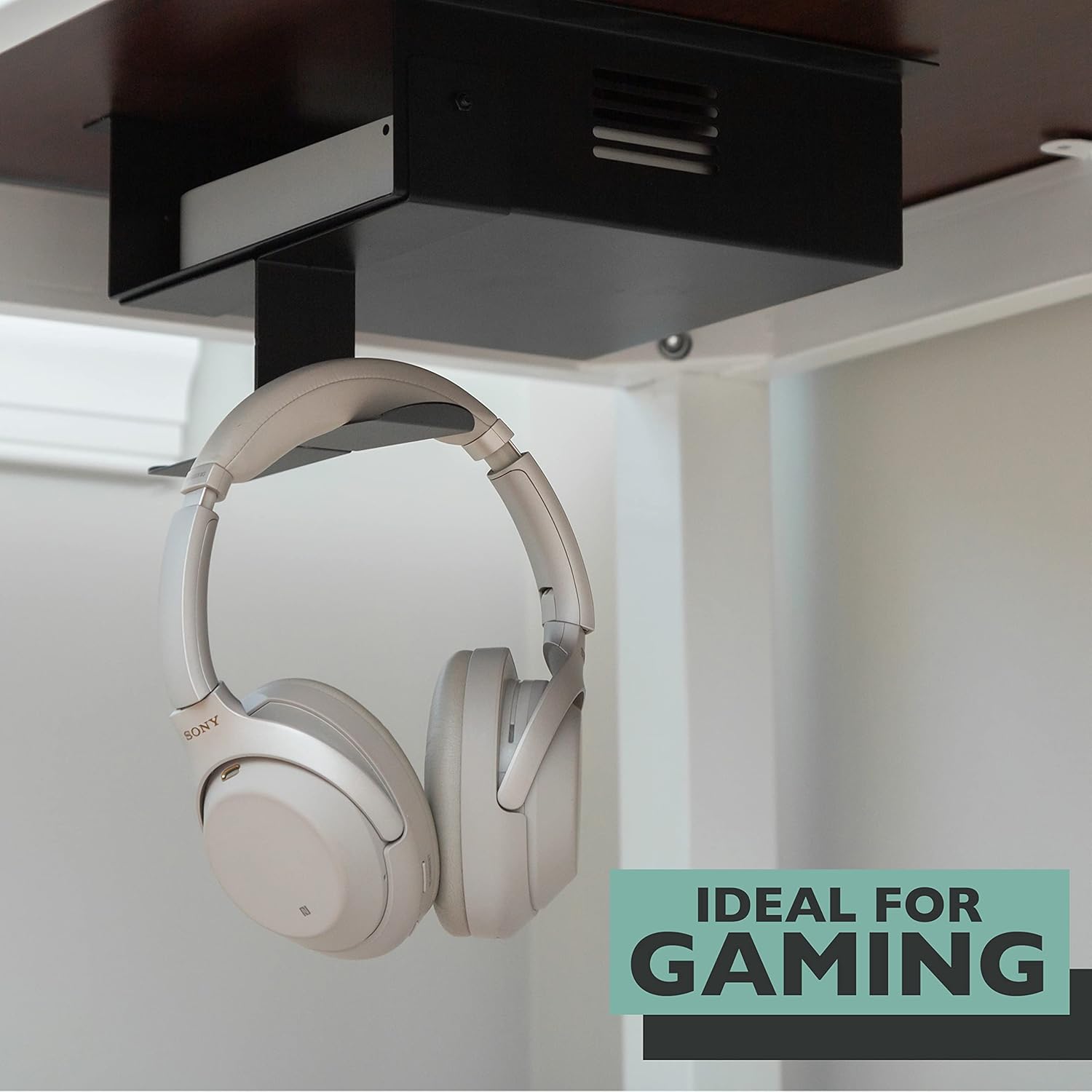 Ilyapa Under Desk Mount, Steel CPU Under Desk Computer Mount with Vents for Home Office Storage, Gaming Console Shelf - 2.8 x 8.1 x 8.5