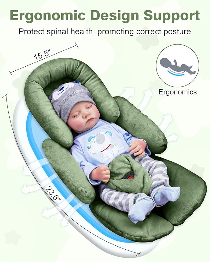 Infant Car Seat Head Support with Extra Shoulder Covers Set, Thickened Carseat Cushion for Baby, Breathable Newborn Carseat Insert for Stroller Swing-BubblyBeeBaby