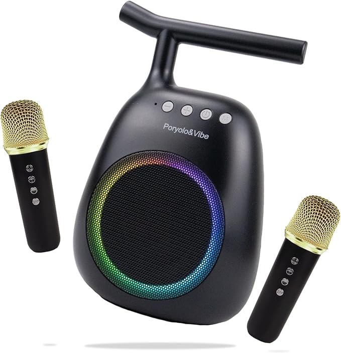 Karaoke Machine for Kids Adults Portable Bluetooth Speaker with 2 Wireless Microphones LED Lights Artistic Design 8-Hour Battery Support Family&Party Choice Fun for All Ages Gifts-BubblyBeeBaby