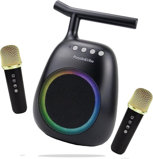 Karaoke Machine for Kids Adults Portable Bluetooth Speaker with 2 Wireless Microphones LED Lights Artistic Design 8-Hour Battery Support Family&Party Choice Fun for All Ages Gifts-BubblyBeeBaby